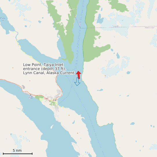 Map of Low Point, Taiya Inlet entrance (depth 37 ft), Lynn Canal, Alaska Current Prediction Station