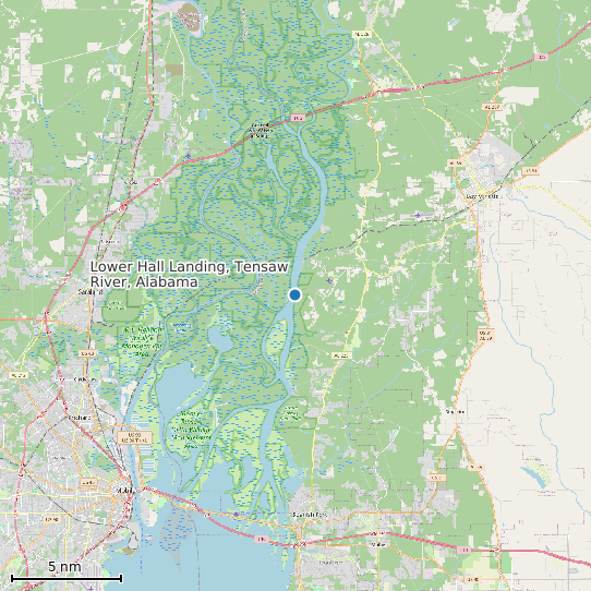 Map of Lower Hall Landing, Tensaw River, Alabama Tide Prediction Station