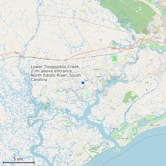 Map of Lower Toogoodoo Creek, 2 mi above entrance, North Edisto River, South Carolina Tide Prediction Station