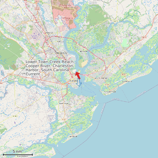 Map of Lower Town Creek Reach, Cooper River, Charleston Harbor, South Carolina Current Prediction Station
