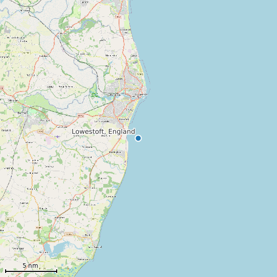 Map of Lowestoft, England Tide Prediction Station