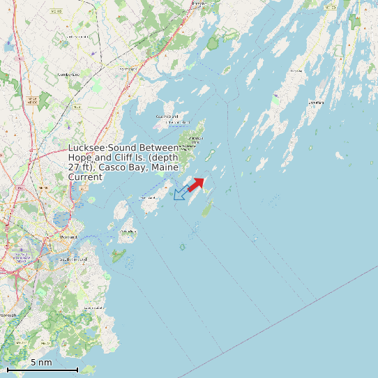 Map of Lucksee Sound Between Hope and Cliff Is. (depth 27 ft), Casco Bay, Maine Current Prediction Station