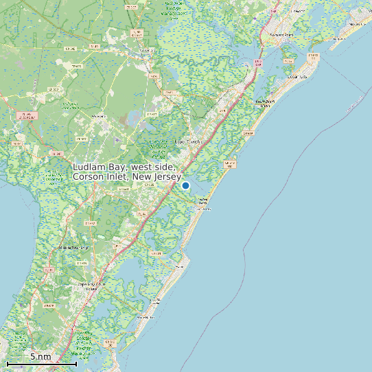 Map of Ludlam Bay, west side, Corson Inlet, New Jersey Tide Prediction Station