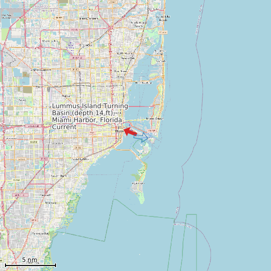 Map of Lummus Island Turning Basin (depth 14 ft), Miami Harbor, Florida Current Prediction Station