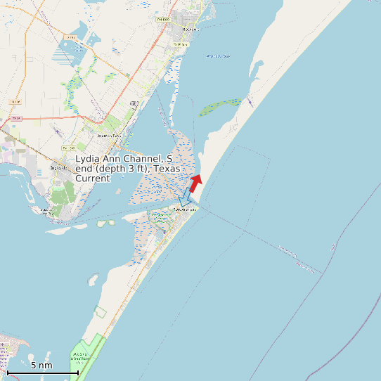 Map of Lydia Ann Channel, S end (depth 3 ft), Texas Current Prediction Station