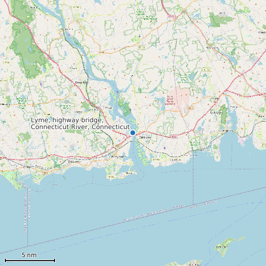 Map of Lyme, highway bridge, Connecticut River, Connecticut Tide Prediction Station