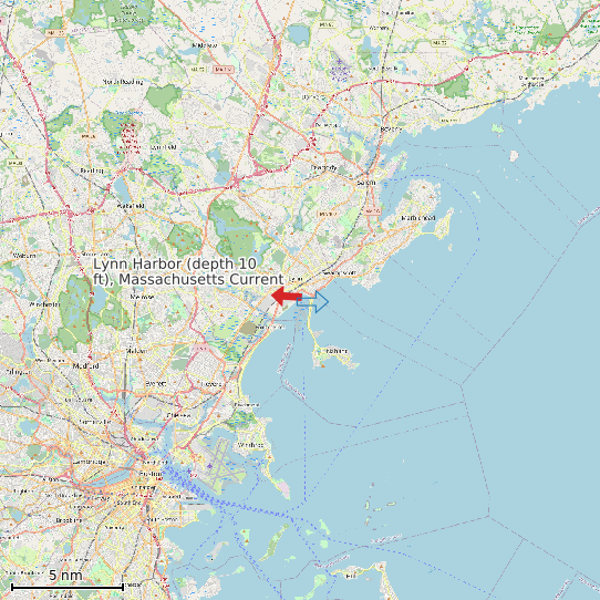Map of Lynn Harbor (depth 10 ft), Massachusetts Current Prediction Station