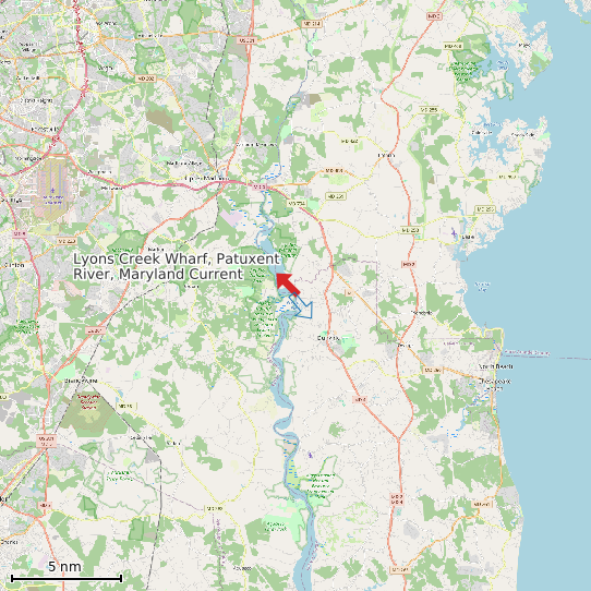 Map of Lyons Creek Wharf, Patuxent River, Maryland Current Prediction Station