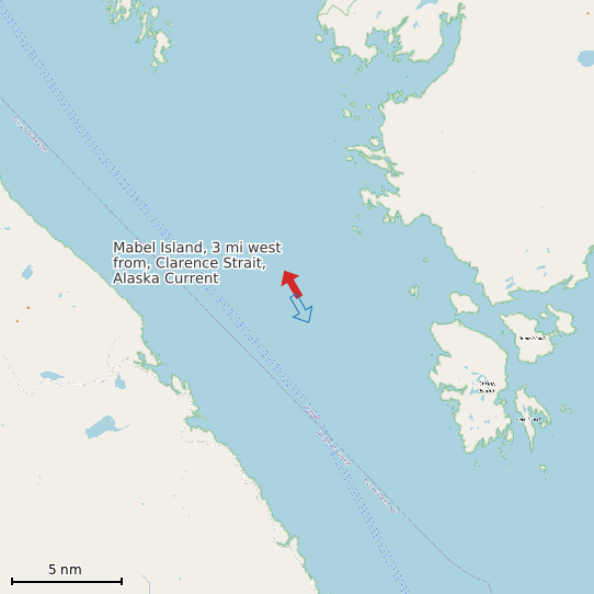 Map of Mabel Island, 3 mi west from, Clarence Strait, Alaska Current Prediction Station