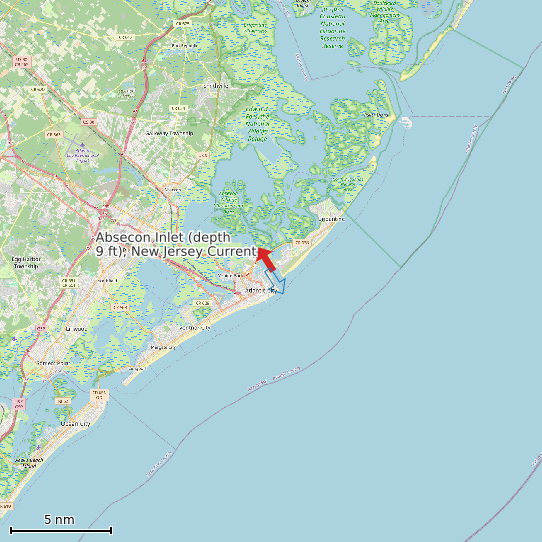Map of Absecon Inlet (depth 9 ft), New Jersey Current Prediction Station