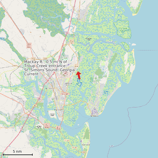 Map of Mackay R., 0.5 mi N of Troup Creek entrance, St. Simons Sound, Georgia Current Prediction Station