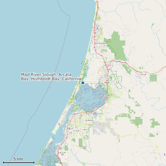Map of Mad River Slough, Arcata Bay, Humboldt Bay, California Tide Prediction Station