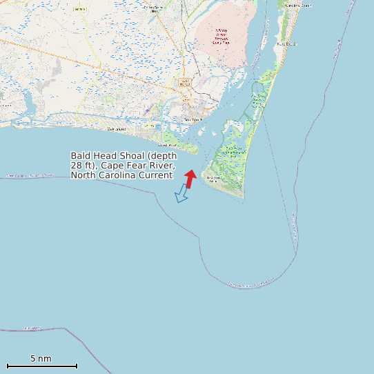 Map of Bald Head Shoal (depth 28 ft), Cape Fear River, North Carolina Current Prediction Station