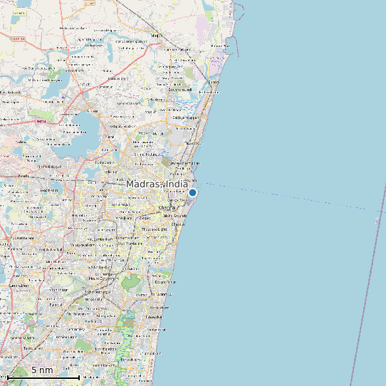 Map of Madras, India Tide Prediction Station