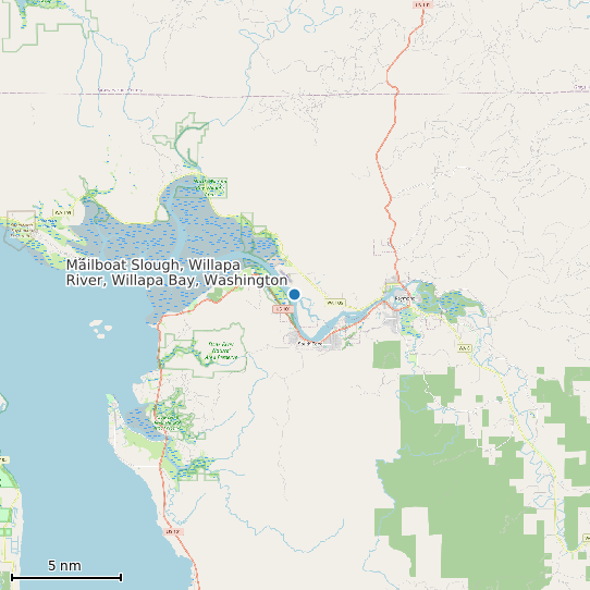 Map of Mailboat Slough, Willapa River, Willapa Bay, Washington Tide Prediction Station