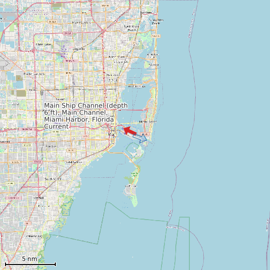 Map of Main Ship Channel (depth 6 ft), Main Channel, Miami Harbor, Florida Current Prediction Station