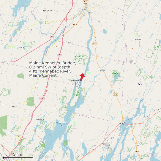 Map of Maine Kennebec Bridge, 0.2 nmi SW of (depth 4 ft), Kennebec River, Maine Current Prediction Station