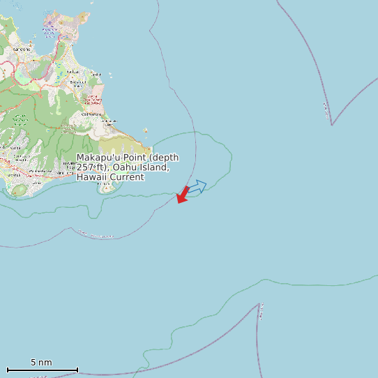 Map of Makapu'u Point (depth 257 ft), Oahu Island, Hawaii Current Prediction Station