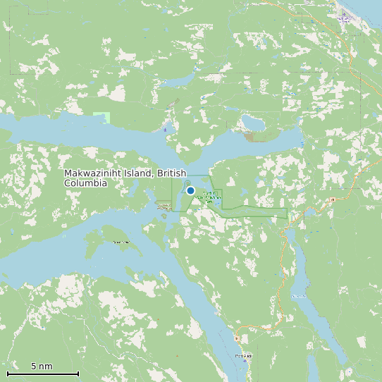 Map of Makwaziniht Island, British Columbia Tide Prediction Station