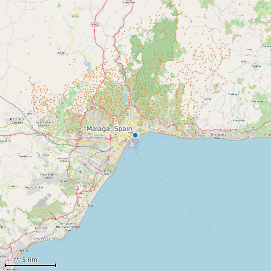 Map of Malaga, Spain Tide Prediction Station