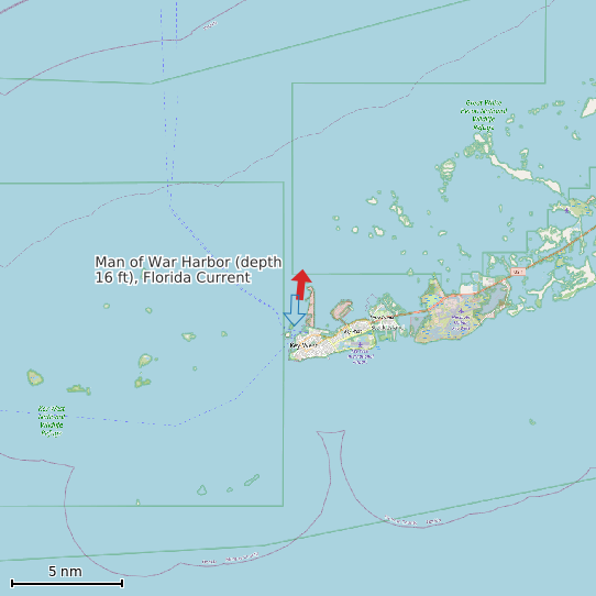 Map of Man of War Harbor (depth 16 ft), Florida Current Prediction Station