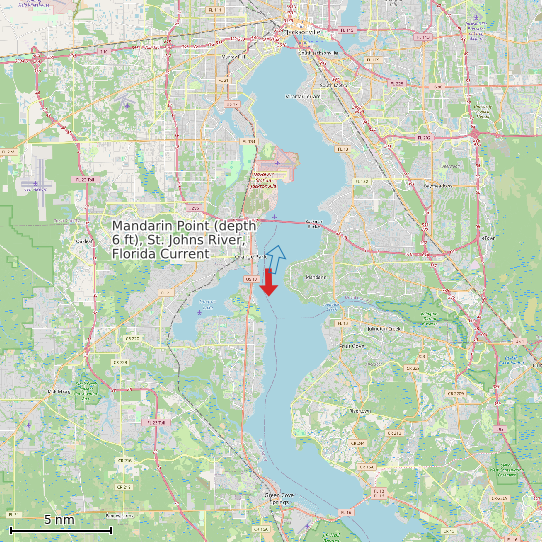 Map of Mandarin Point (depth 6 ft), St. Johns River, Florida Current Prediction Station