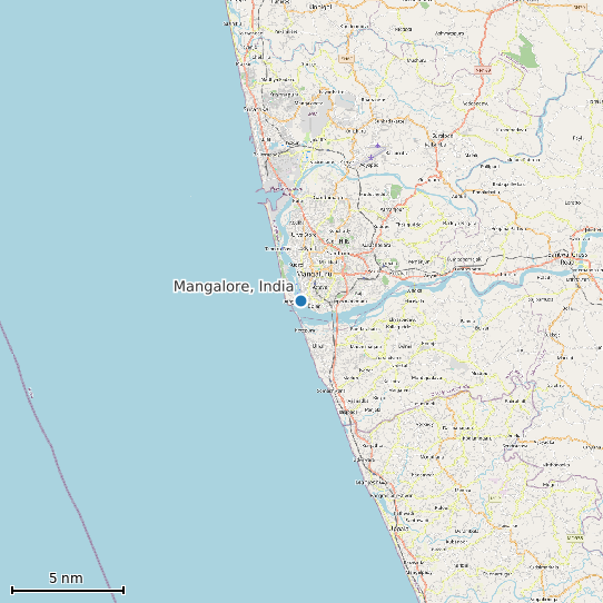 Map of Mangalore, India Tide Prediction Station