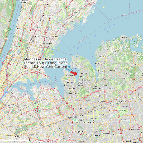 Map of Manhasset Bay entrance (depth 15 ft), Long Island Sound, New York Current Prediction Station