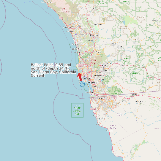 Ballast Point, 0.55 nmi north of (depth 34 ft), San Diego Bay, California Current map