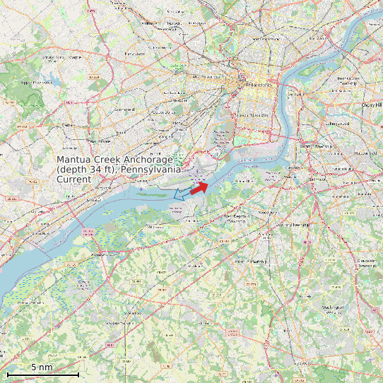 Map of Mantua Creek Anchorage (depth 34 ft), Pennsylvania Current Prediction Station