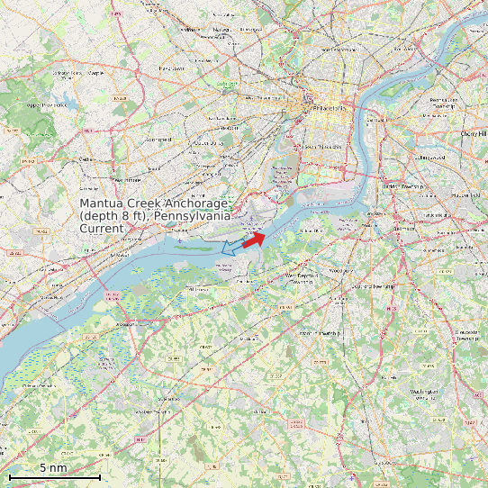 Map of Mantua Creek Anchorage (depth 8 ft), Pennsylvania Current Prediction Station