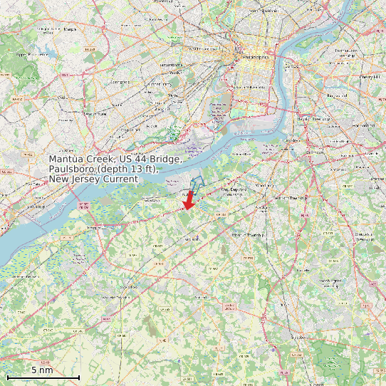 Map of Mantua Creek, US 44 Bridge, Paulsboro (depth 13 ft), New Jersey Current Prediction Station