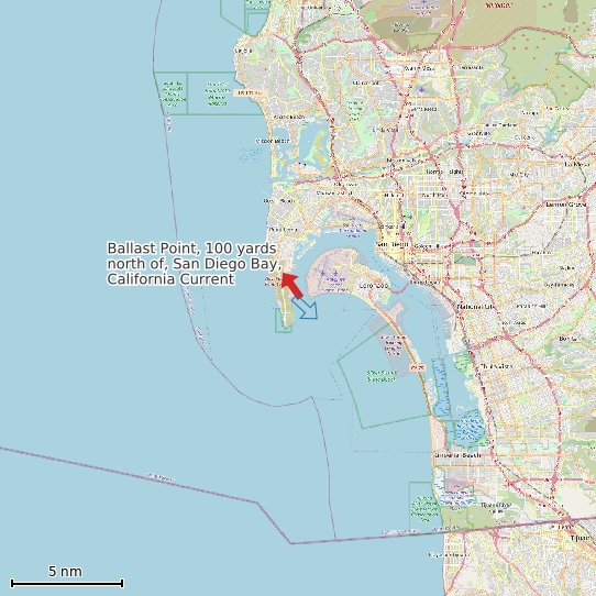 Map of Ballast Point, 100 yards north of, San Diego Bay, California Current Prediction Station