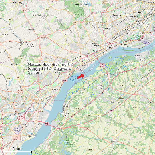 Map of Marcus Hook Bar (north) (depth 16 ft), Delaware Current Prediction Station
