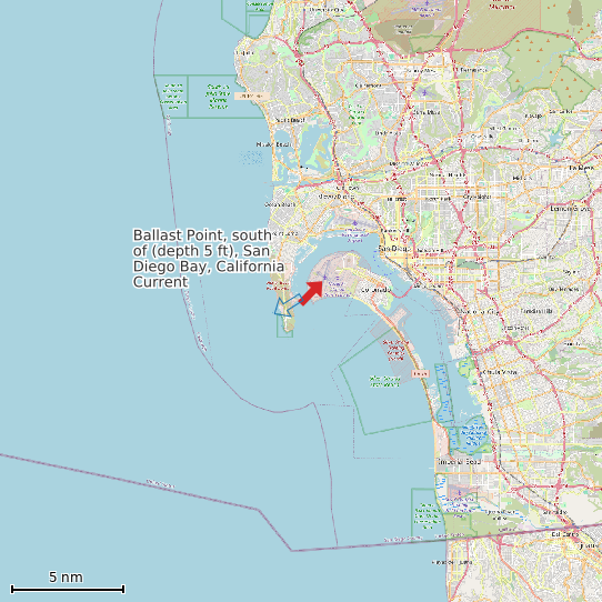 Map of Ballast Point, south of (depth 5 ft), San Diego Bay, California Current Prediction Station