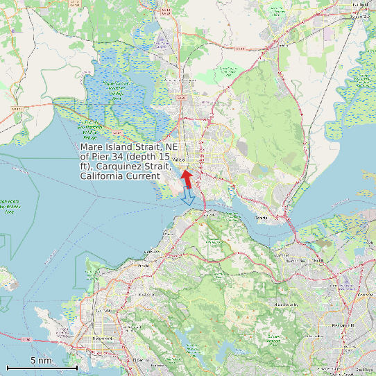 Map of Mare Island Strait, NE of Pier 34 (depth 15 ft), Carquinez Strait, California Current Prediction Station