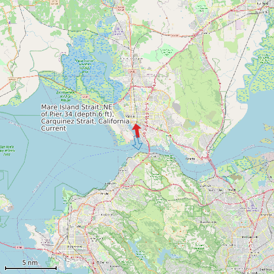 Map of Mare Island Strait, NE of Pier 34 (depth 6 ft), Carquinez Strait, California Current Prediction Station