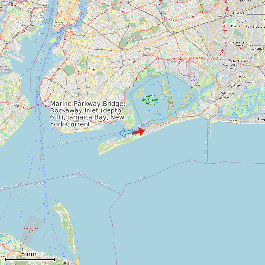 Map of Marine Parkway Bridge, Rockaway Inlet (depth 6 ft), Jamaica Bay, New York Current Prediction Station