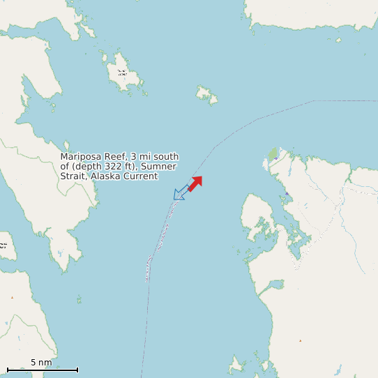 Map of Mariposa Reef, 3 mi south of (depth 322 ft), Sumner Strait, Alaska Current Prediction Station