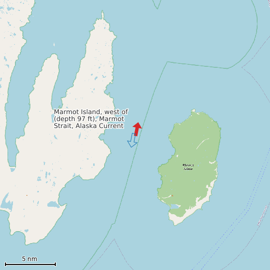 Map of Marmot Island, west of (depth 97 ft), Marmot Strait, Alaska Current Prediction Station