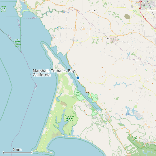 Map of Marshall, Tomales Bay, California Tide Prediction Station