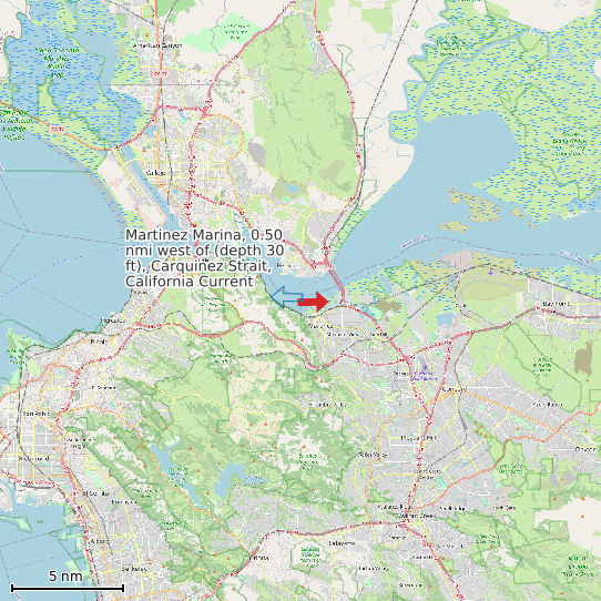 Map of Martinez Marina, 0.50 nmi west of (depth 30 ft), Carquinez Strait, California Current Prediction Station