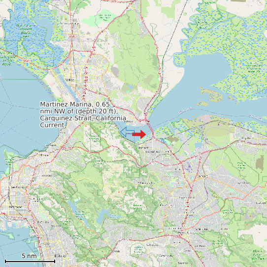 Map of Martinez Marina, 0.65 nmi NW of (depth 20 ft), Carquinez Strait, California Current Prediction Station
