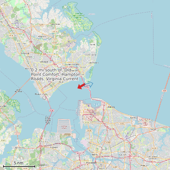 Map of 0.2 mi south of, Old Point Comfort, Hampton Roads, Virginia Current Prediction Station