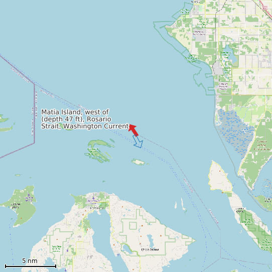 Map of Matia Island, west of (depth 47 ft), Rosario Strait, Washington Current Prediction Station