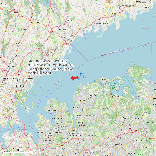Map of Matinecock Point, 0.7 mi NNW of (depth 40 ft), Long Island Sound, New York Current Prediction Station