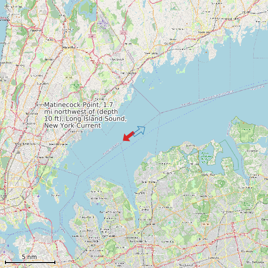 Map of Matinecock Point, 1.7 mi northwest of (depth 10 ft), Long Island Sound, New York Current Prediction Station