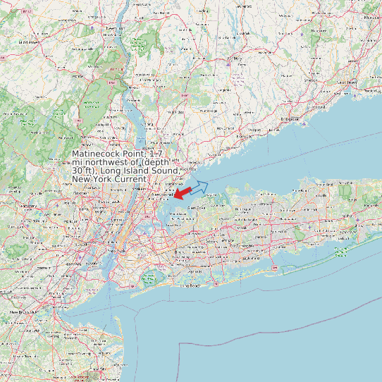 Map of Matinecock Point, 1.7 mi northwest of (depth 30 ft), Long Island Sound, New York Current Prediction Station