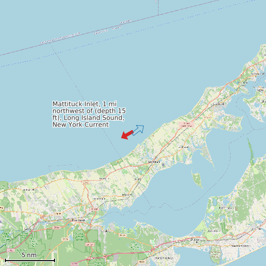 Map of Mattituck Inlet, 1 mi northwest of (depth 15 ft), Long Island Sound, New York Current Prediction Station
