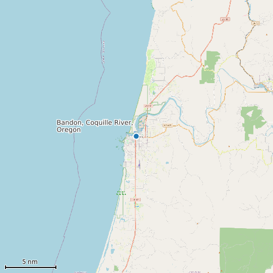 Map of Bandon, Coquille River, Oregon Tide Prediction Station